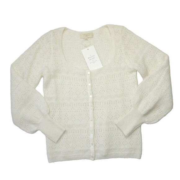 NWT La Maille Sezane Esmee Cardigan in Ecru Pointelle Mohair Wool Knit Sweater M - Picture 5 of 9